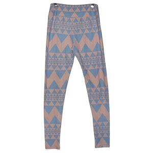 LulaRoe Leggings OS Peach Blue Geometric Pants one size triangle chevron soft